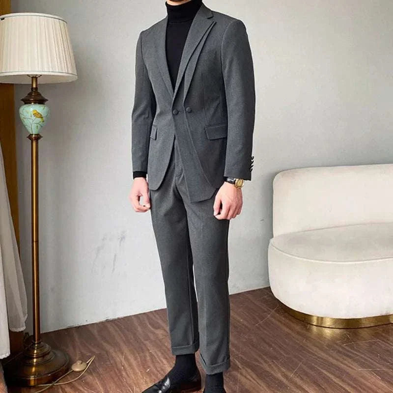 Formal elegant premium 2 piece suit with blazer and pants in grey, perfect for formal occasions.