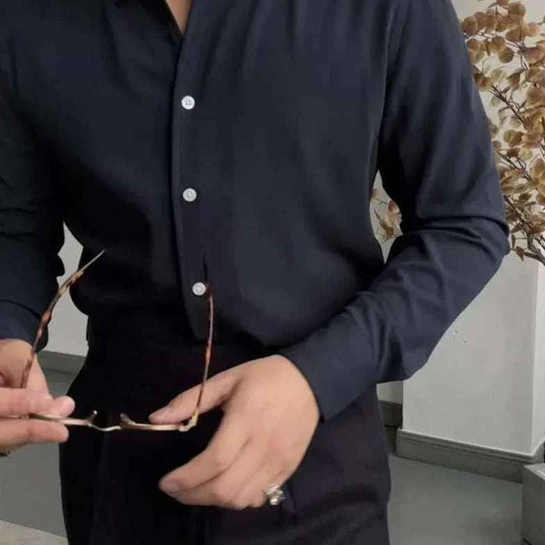 Antonios elegance solid long sleeve shirt for men in dark color, showcasing sophisticated style and comfort.