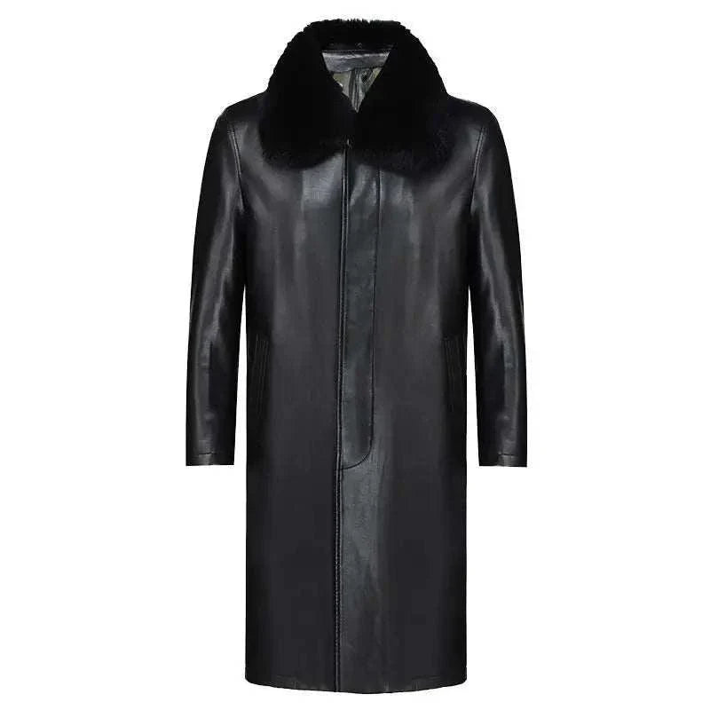 Men's PU Leather French coat with faux fur collar, perfect for autumn and winter.