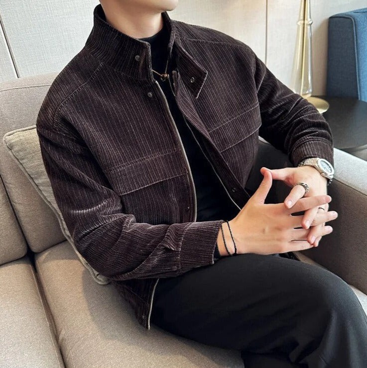 Corduroy winter jacket for men, casual elegance, all-season wear.