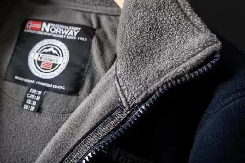 Norway puffer jacket label and interior fabric close-up.
