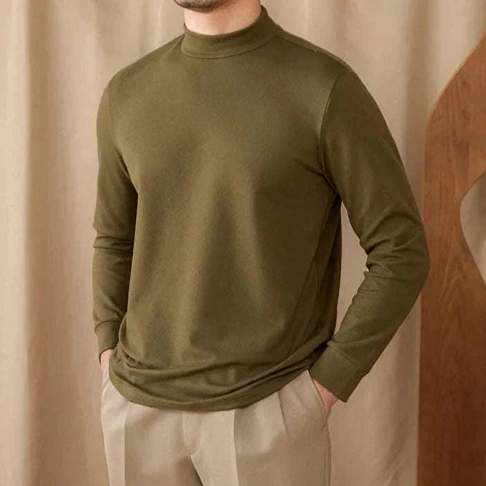 Soft half turtleneck sweater for men in olive green, made from 100% polyester, perfect for a cozy and stylish look.
