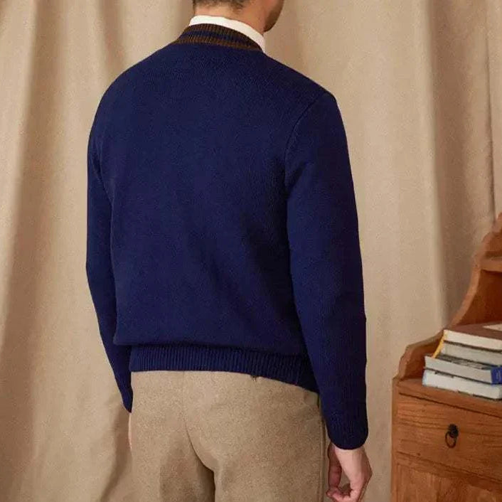 Antonios twisted knit cardigan in vintage Italian style worn by a man, showcasing its elegant design.