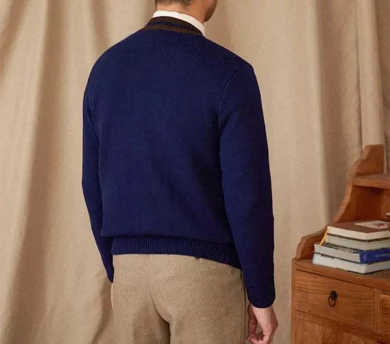 Antonios twisted knit cardigan in vintage Italian style worn by a man, showcasing its elegant design.