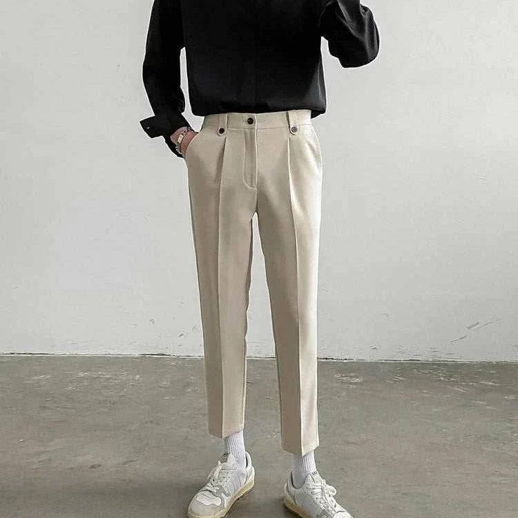 Italian old money summer shirt styled with beige trousers and sneakers.