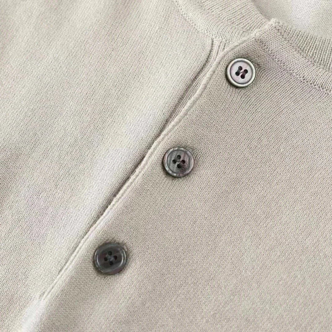 Autumn Korean premium sweater with buttons detail showing premium wool fabric.