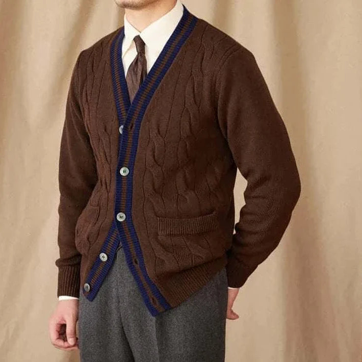 Antonios twisted knit cardigan in brown, vintage Italian style.