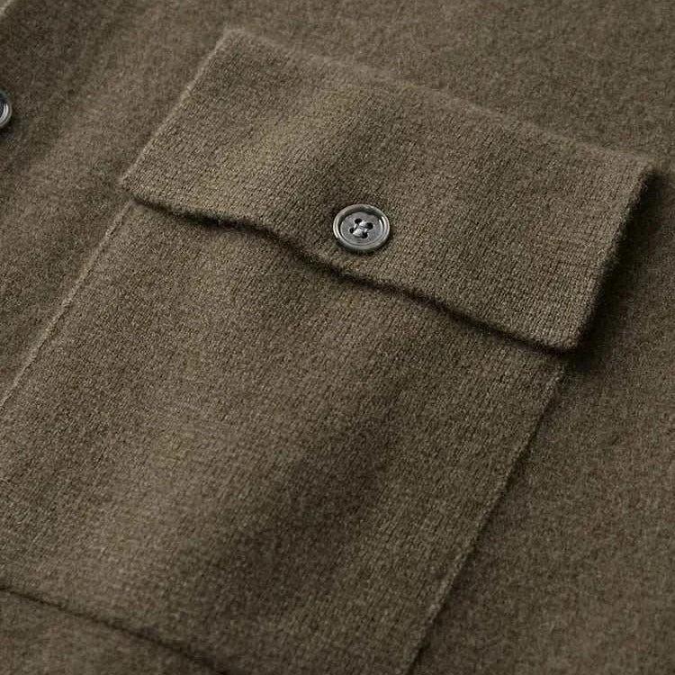 Antonios wool polo collar cardigan with buttoned chest pocket.