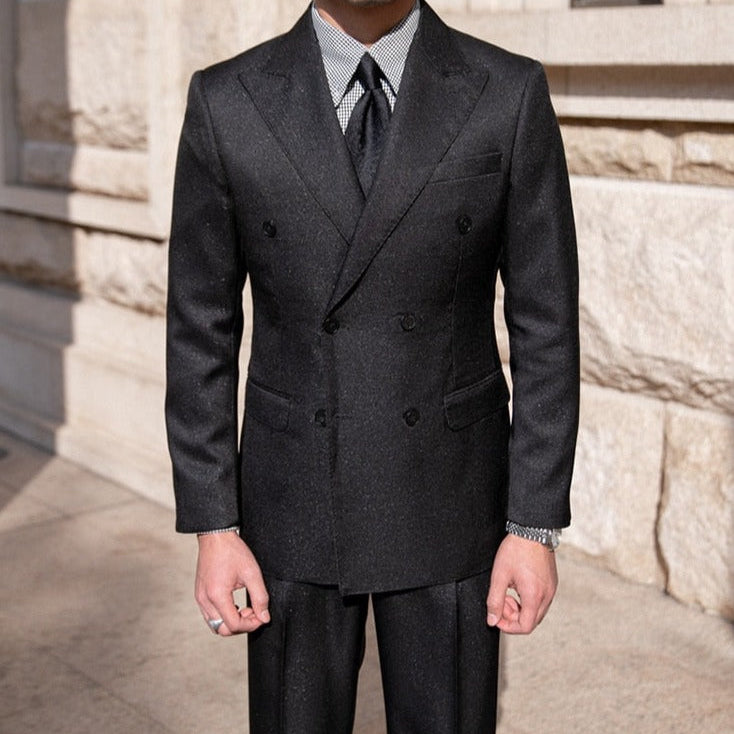 Stylish men's black Antonios Double Breast Suit with subtle pattern design.