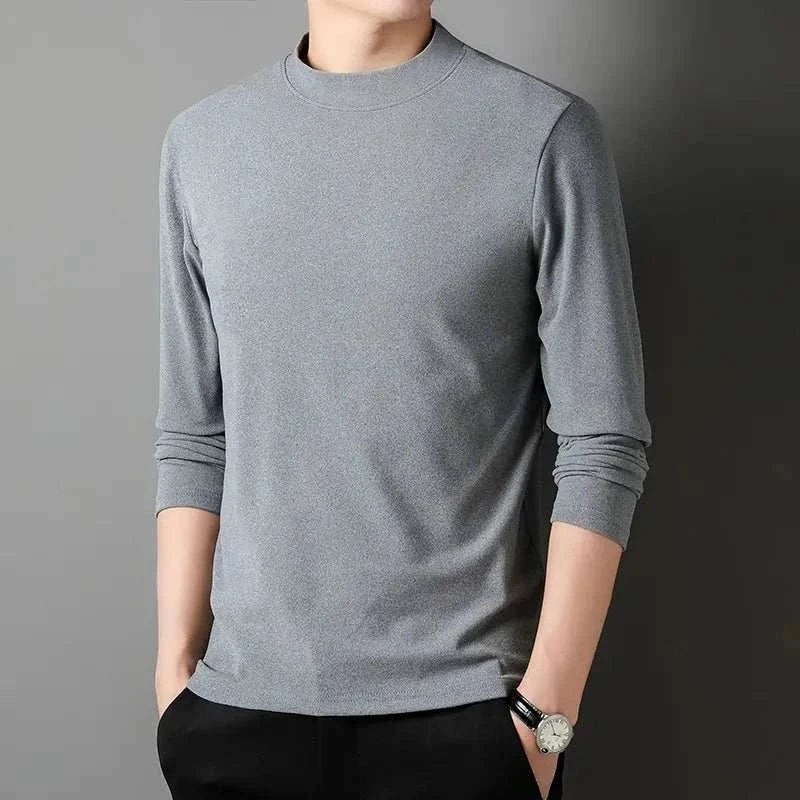 Classic turtleneck sweater in gray, solid pattern, men's casual wear.