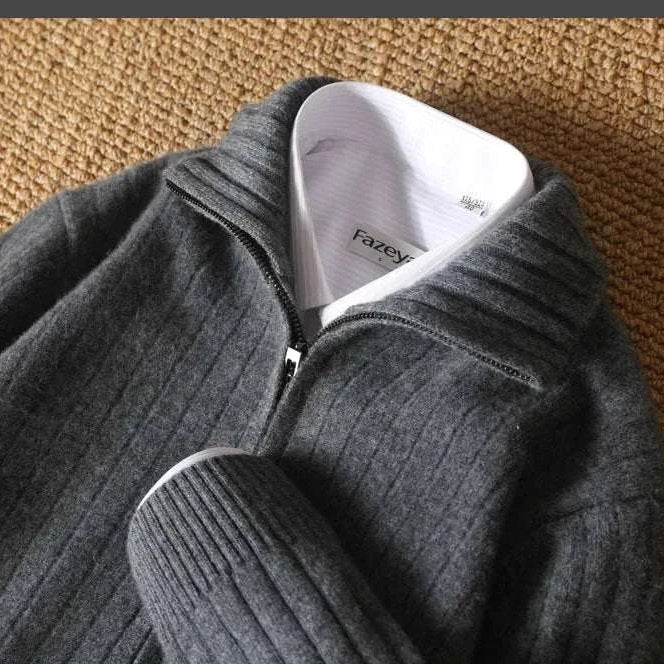 Antonios business casual cardigan in dark gray, crafted with wool and cotton for comfort and style.