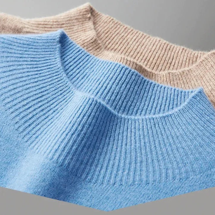 Premium quality Antonios Pure Wool Sweater in blue and beige, showcasing ribbed texture.