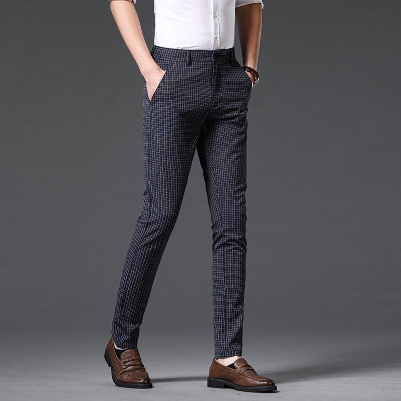 Vinny Plaid Trousers in polyester, suitable for formal and casual occasions.