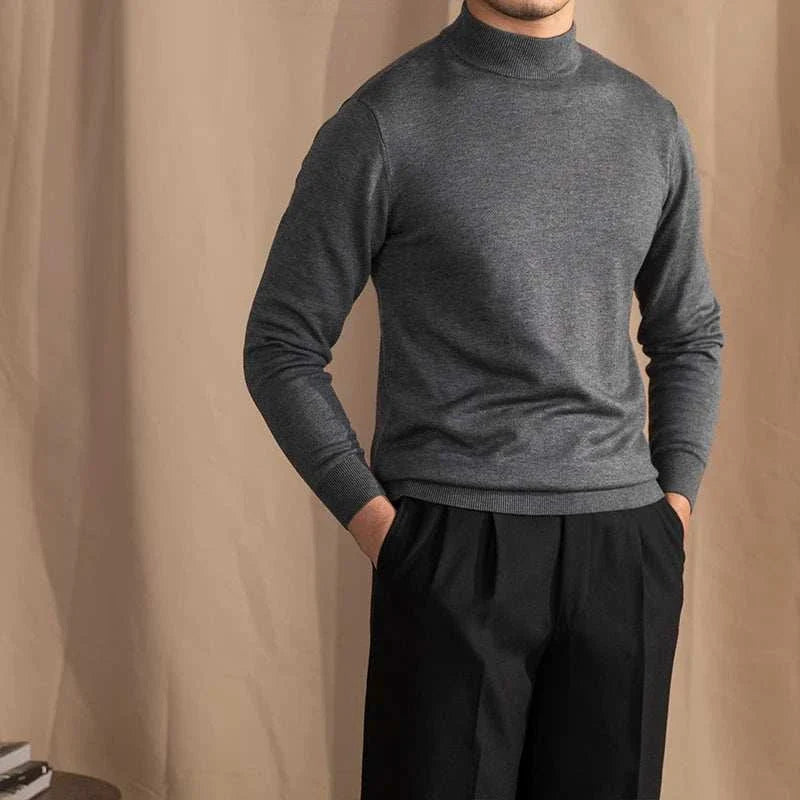 Antonios slim fit half-turtleneck sweater in gray wool blend.
