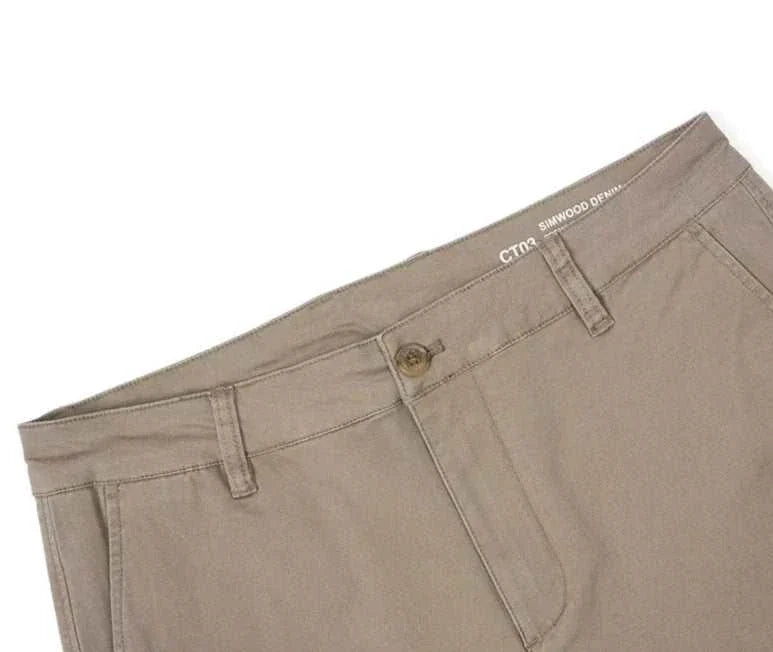 Classic chino pants in cotton and spandex blend for comfort and style.
