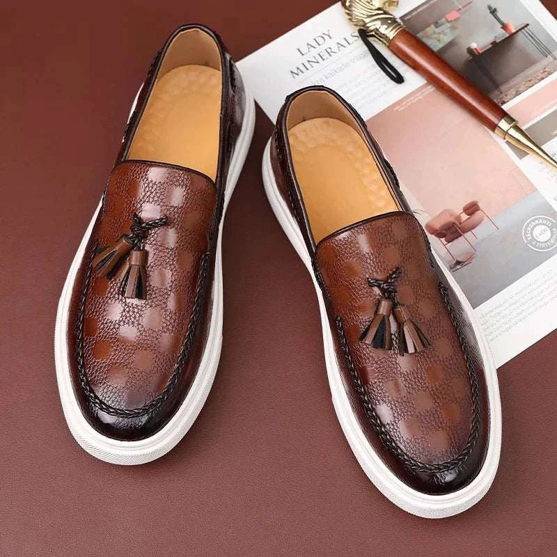 OXFORD plaid pattern loafers with non-slip rubber outsole and classic design.