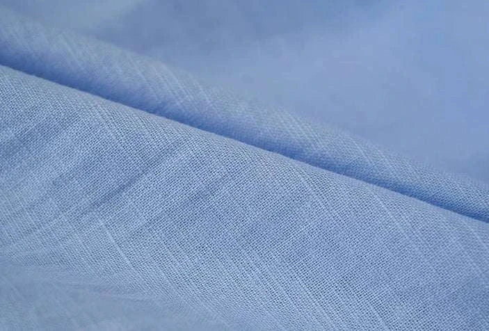 Cotton-linen fabric texture close-up for Antonios long sleeve shirt.