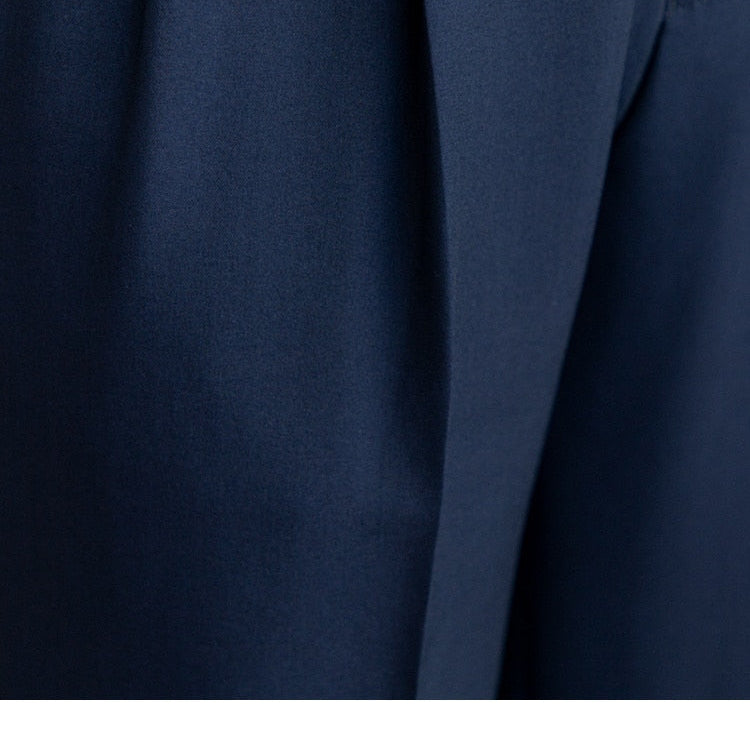 Close-up of navy High Waist Business Trousers fabric showing tailored elegance and premium quality.