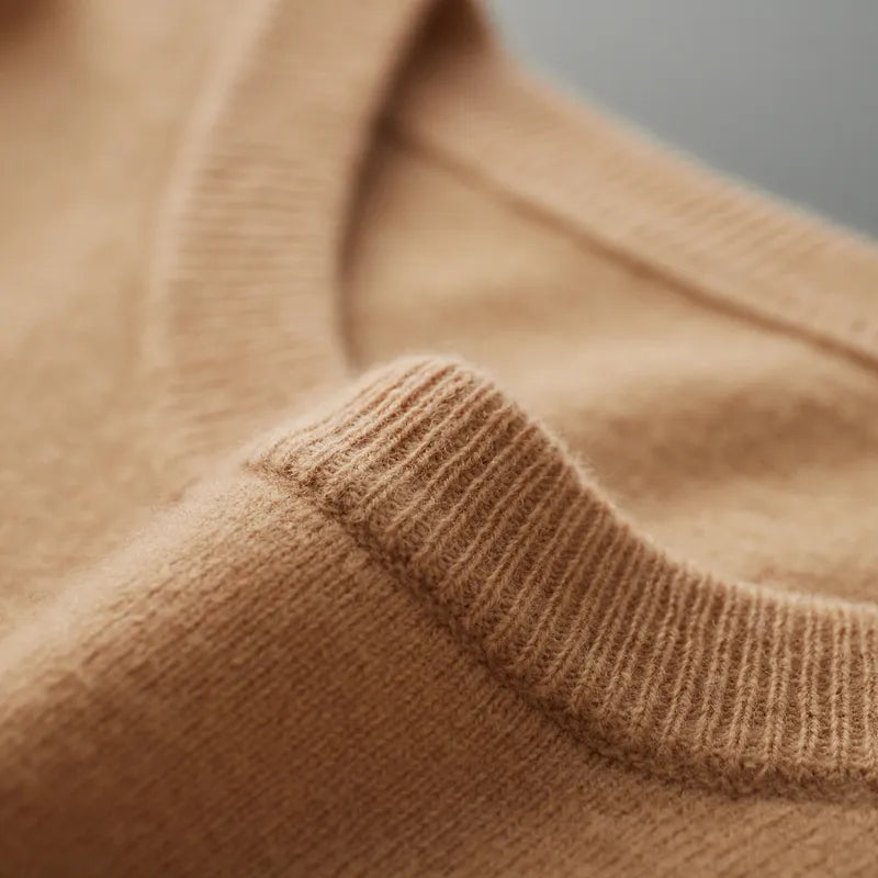Antonios Pure Wool Sweater in beige color close-up texture view