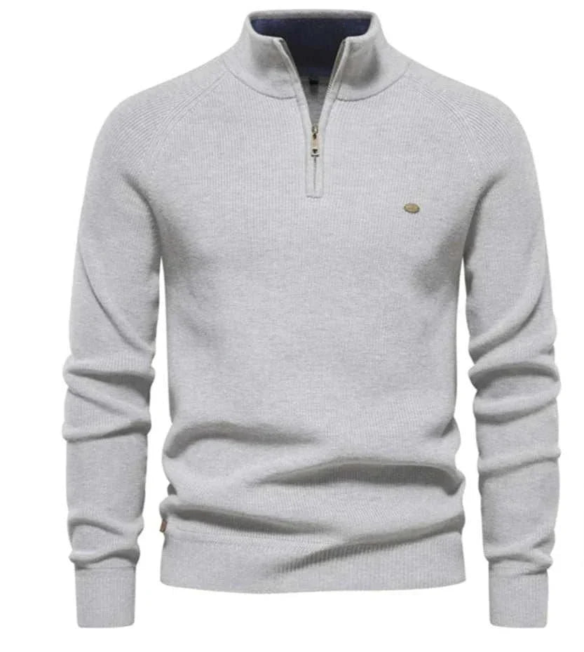High-collar autumn/winter sweater for men in light gray cotton and lycra blend.