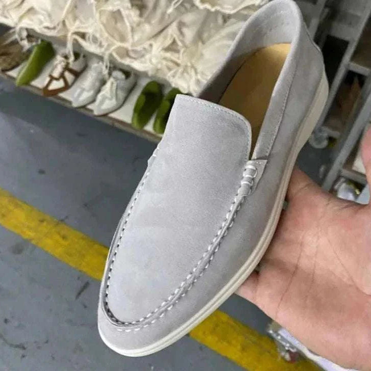 Suede elegant loafers crafted from soft sheep suede leather.