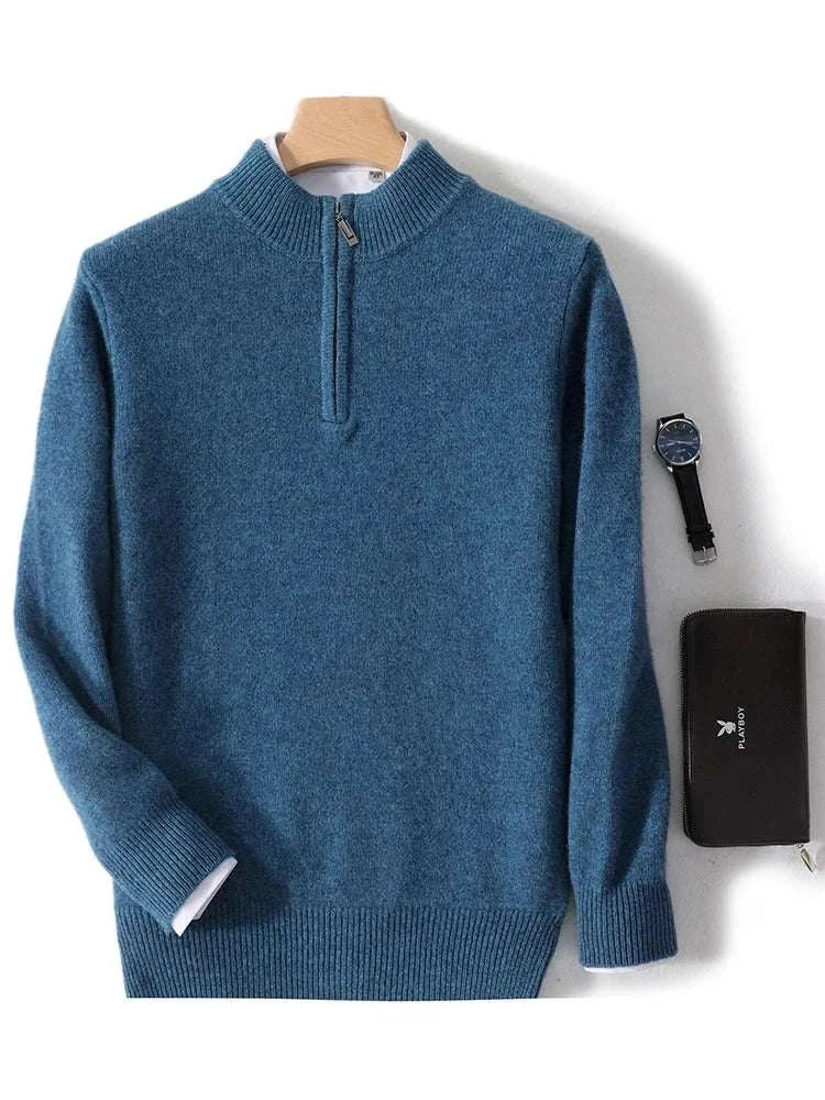 Luxury wool casual sweater in blue for men.