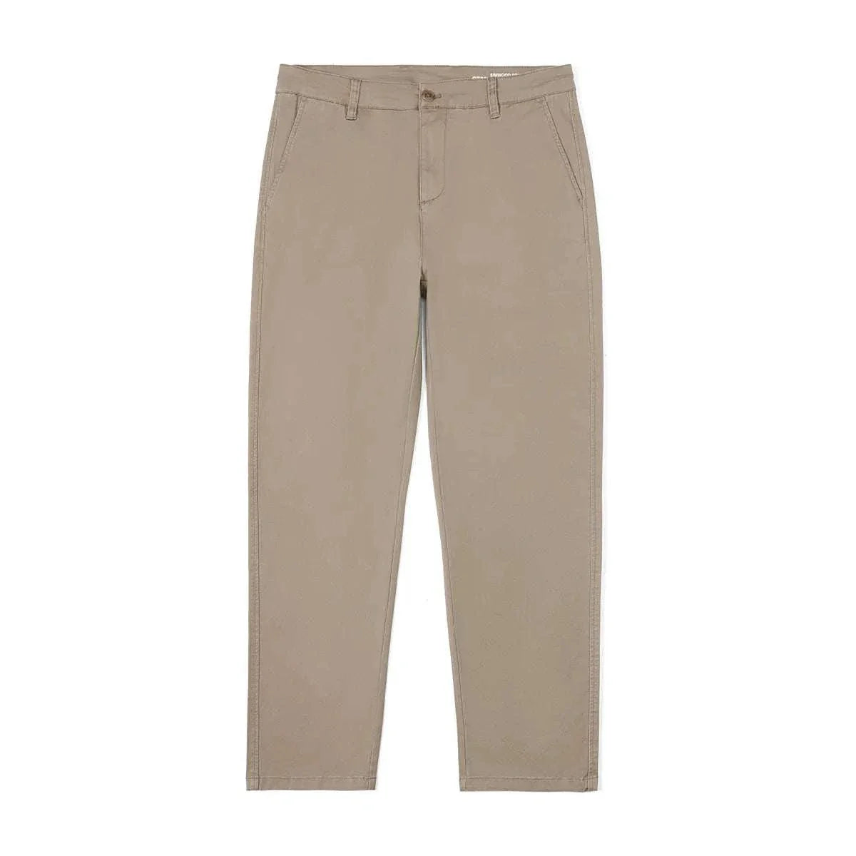 Classic chino pants made of cotton and spandex for comfort and style.