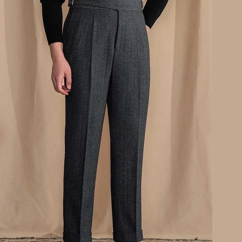 Antonios vintage wool herringbone pants in smart casual style.