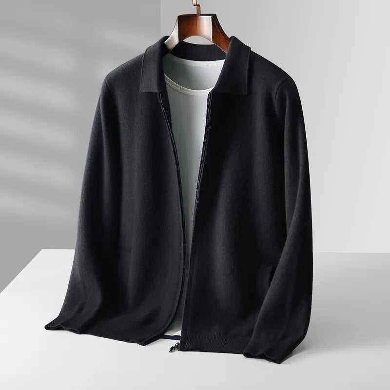 Antonios Cashmere Cardigan for men, black, casual smart casual style.