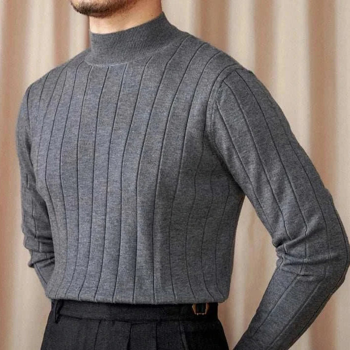 Autumn turtleneck premium sweater for men in grey with ribbed design.