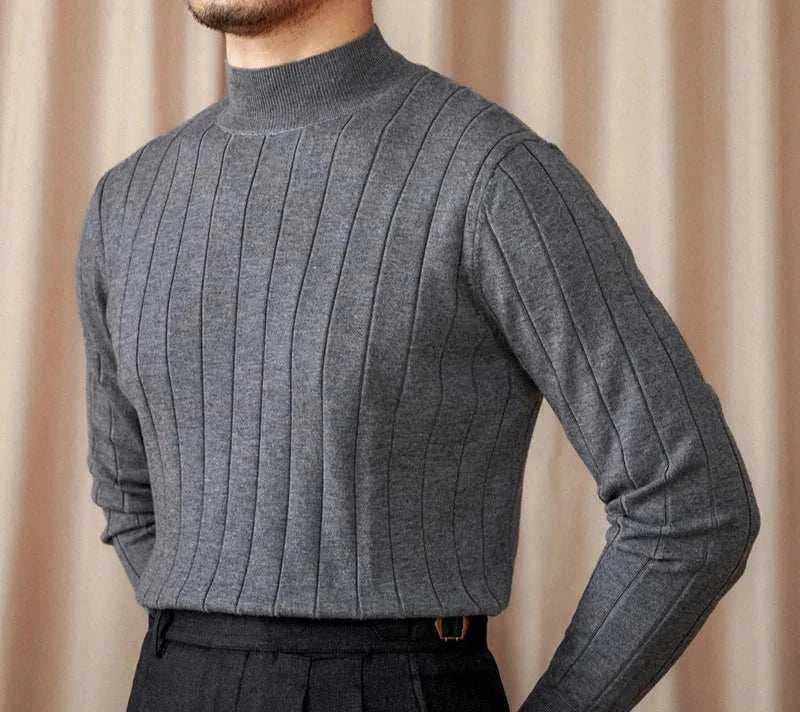Autumn turtleneck premium sweater for men in grey with ribbed design.