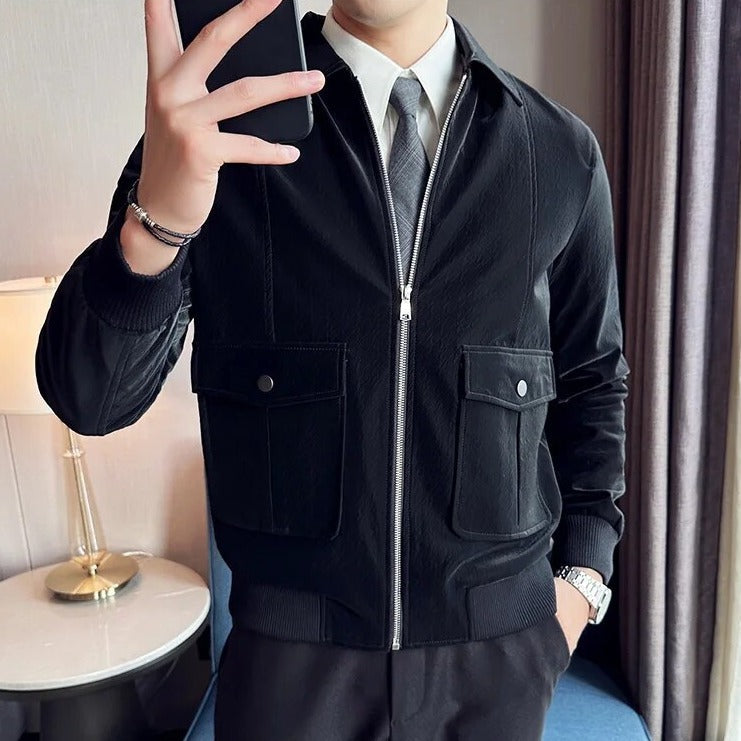 VINCENT casual jacket in black faux leather for men, stylish and warm.