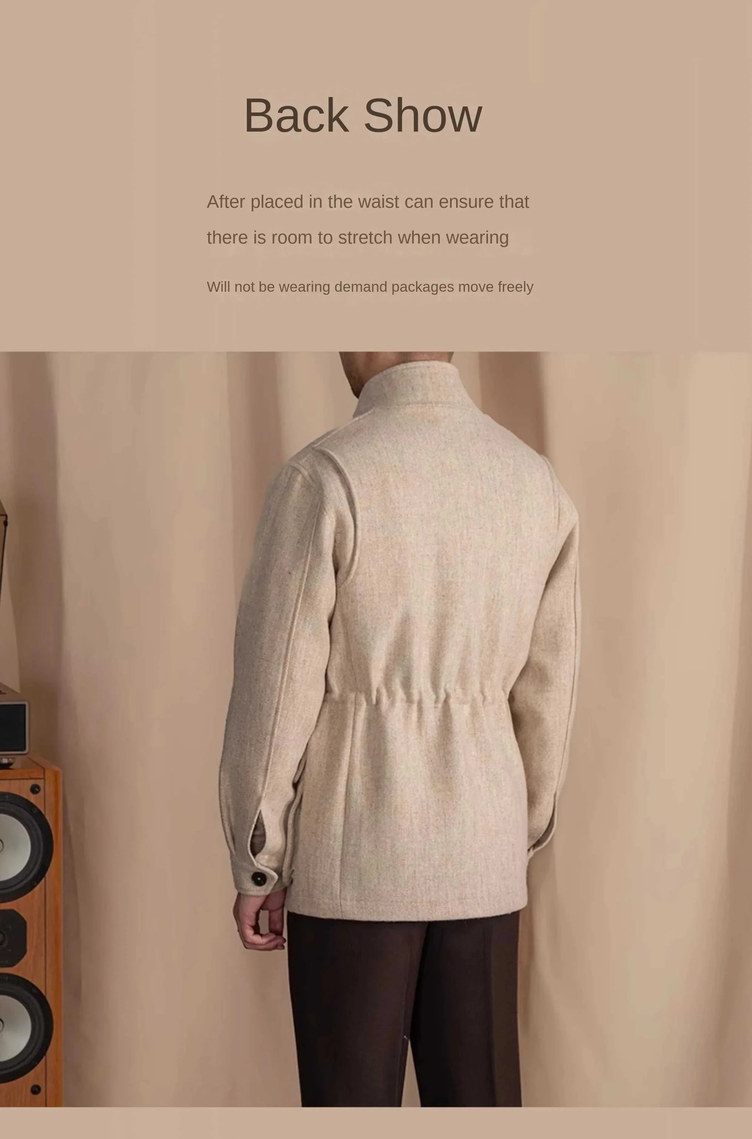 Back view of British winter premium jacket for men, highlighting the perfect fit and cozy wool-cotton blend.