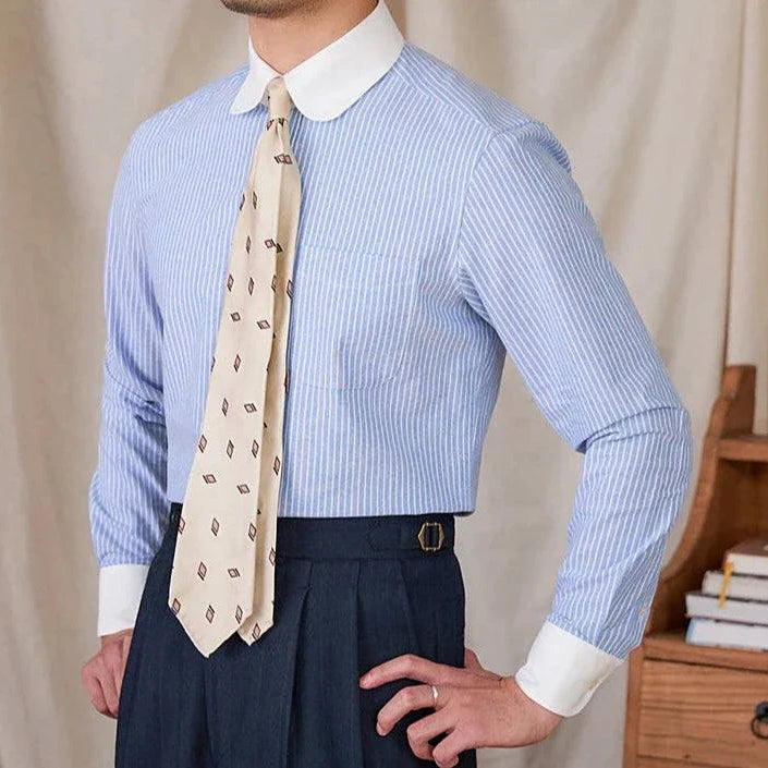 Antonios striped cotton business shirt for men in blue and white.