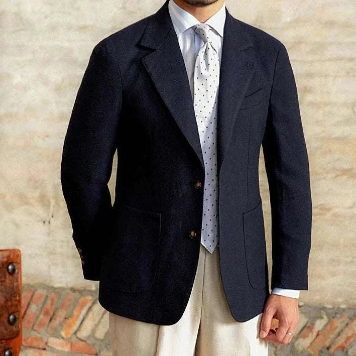 Slim fit cotton-linen blend jacket for men in elegant style.