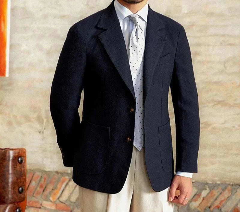 Slim fit cotton-linen blend jacket for men in elegant style.
