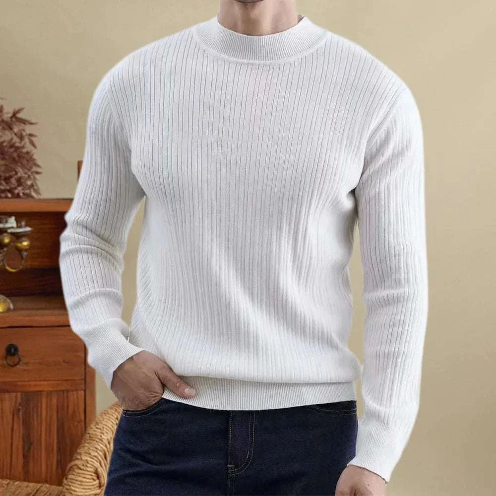 Antonios striped jacquard knit sweater in white for men, made from standard wool.