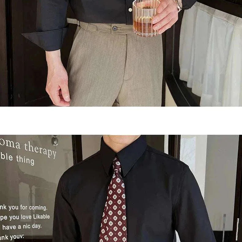 British formal slim-fit shirt for men in black, perfect for any formal occasion.