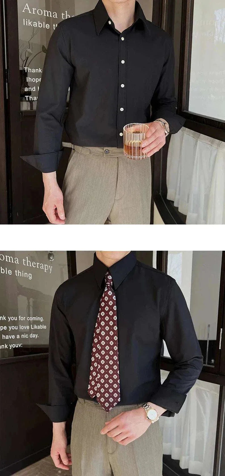 British formal slim-fit shirt for men in black, perfect for any formal occasion.