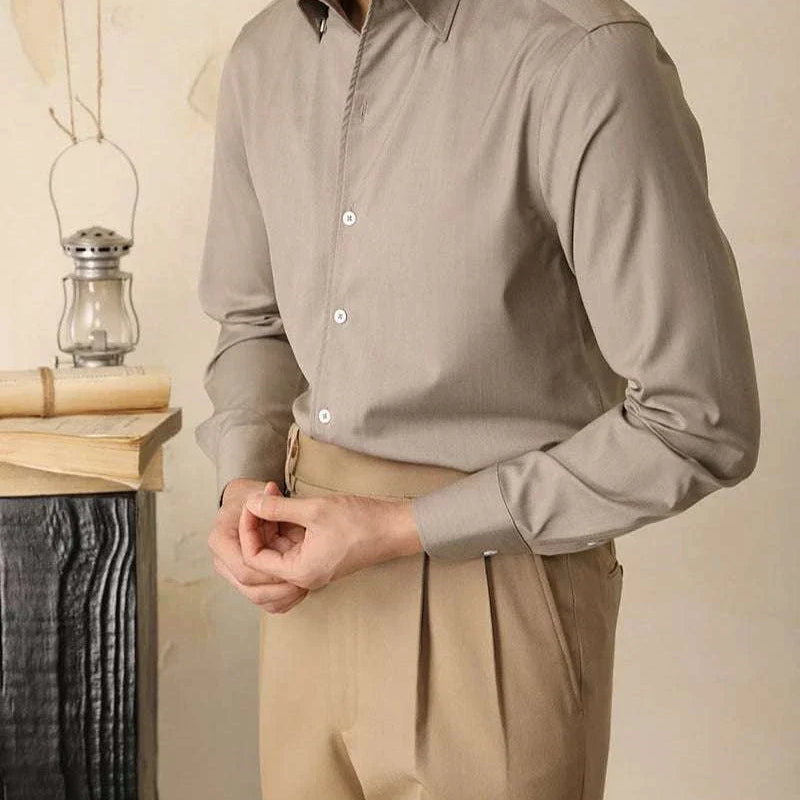 Antonios washed tuxedo shirt for stylish office wear, men's beige shirt with classic design.