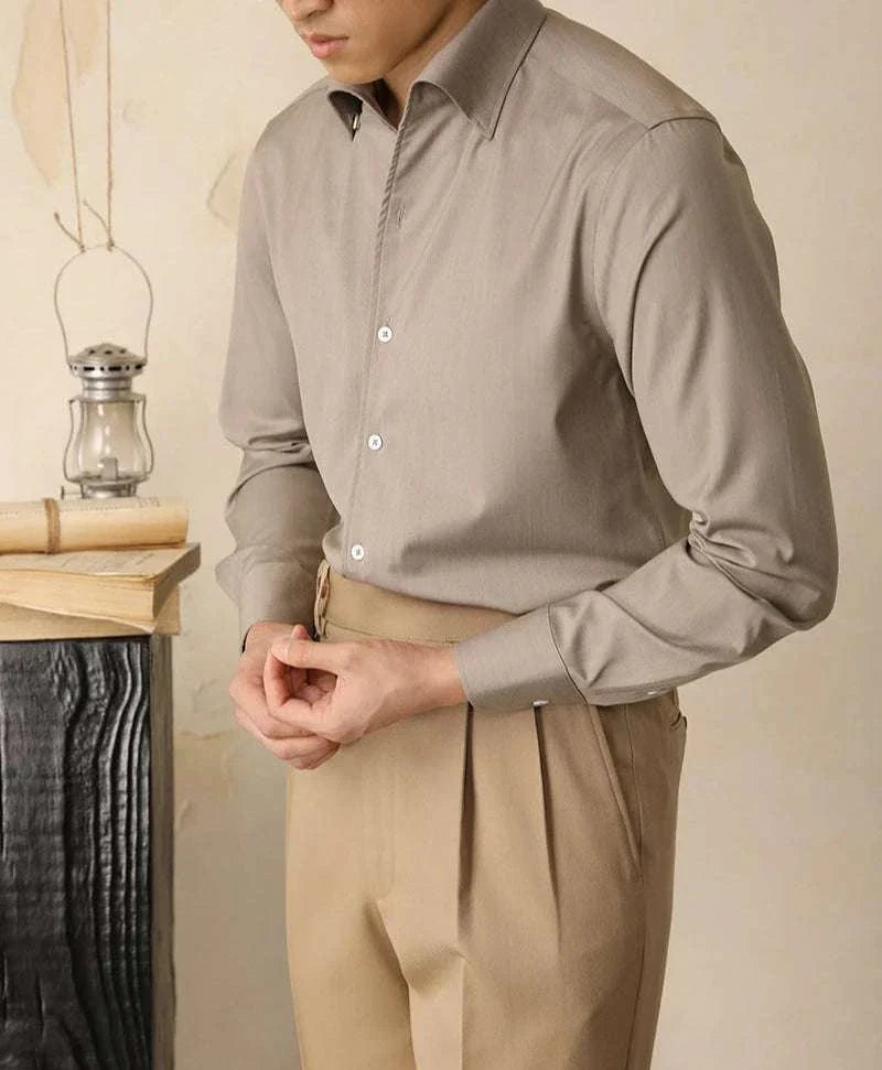 Antonios washed tuxedo shirt for stylish office wear, men's beige shirt with classic design.