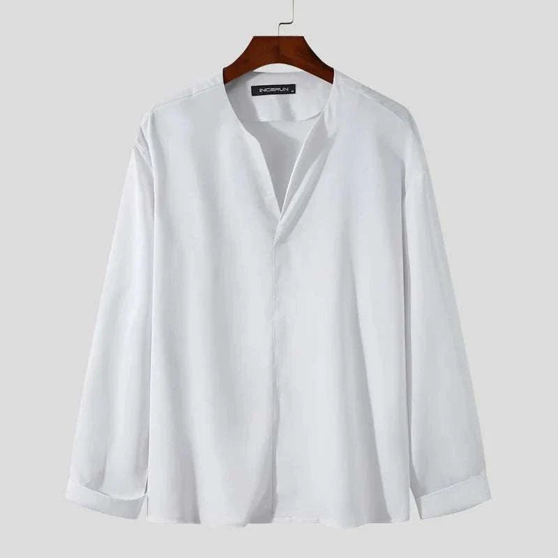 Antonios thin long-sleeve shirt, solid white, lightweight polyester fabric, casual and elegant style.