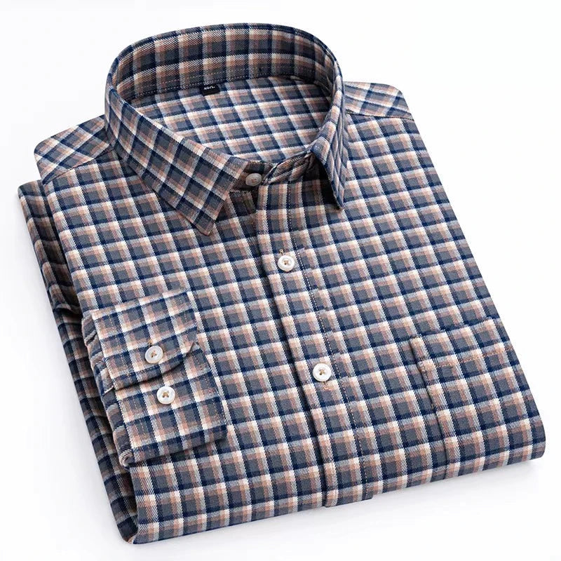 Luxury 100% cotton casual long -sleeve shirt