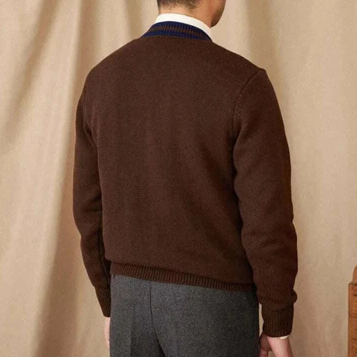 Antonios twisted knit cardigan in Italian vintage style, back view.