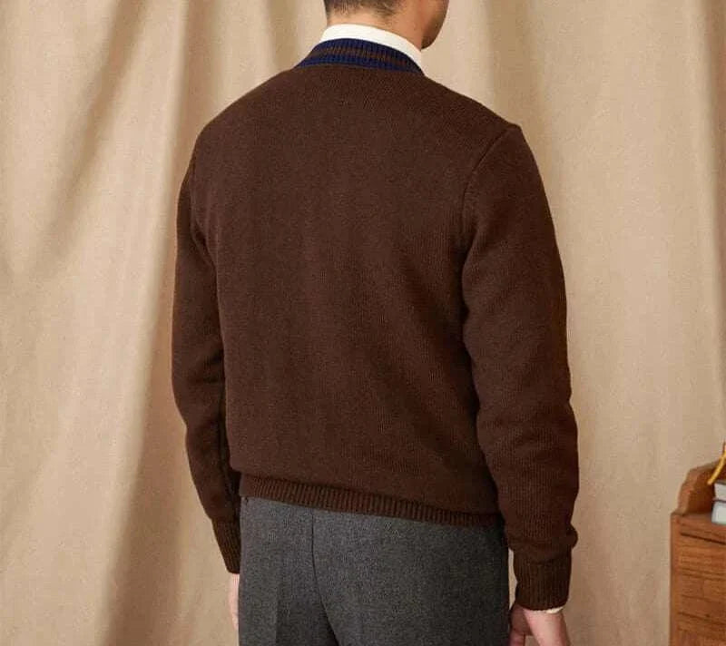 Antonios twisted knit cardigan in Italian vintage style, back view.