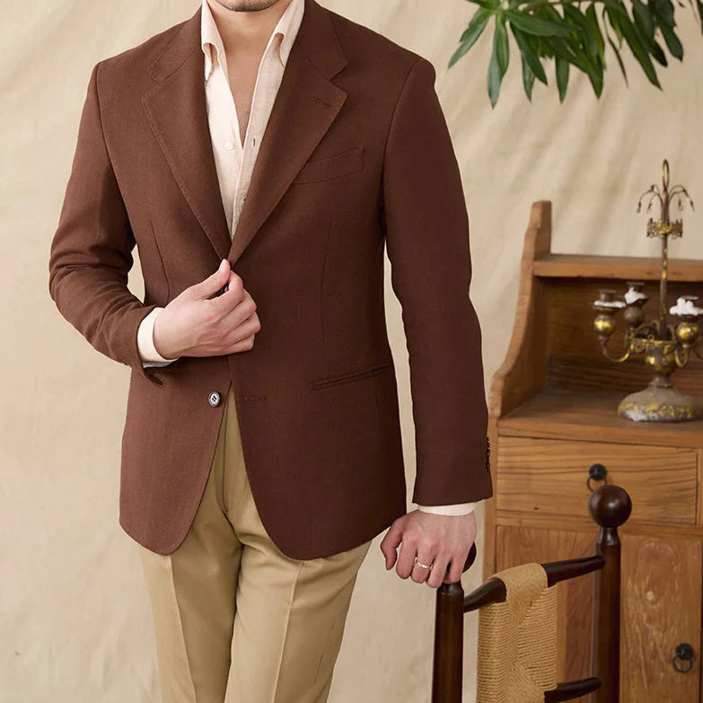Business linen relaxation jacket in brown, stylish and comfortable for winter.