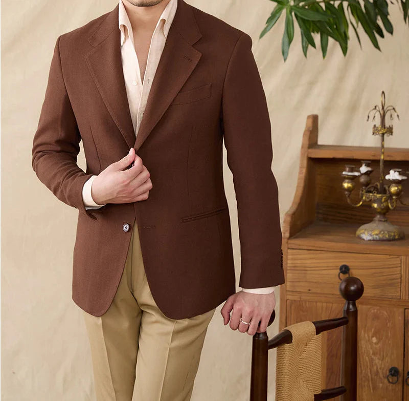Business linen relaxation jacket in brown, stylish and comfortable for winter.