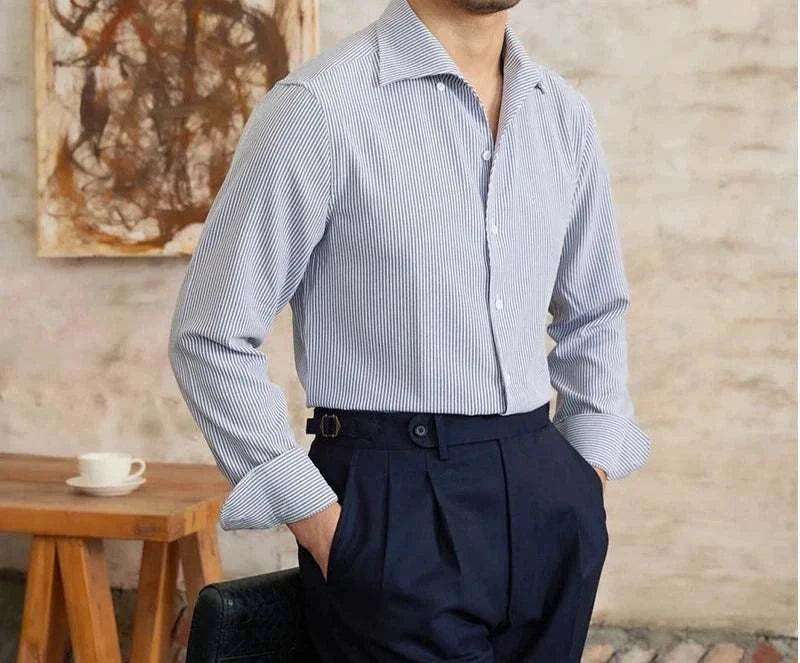 Vintage Italian long sleeve shirt for men in striped cotton.