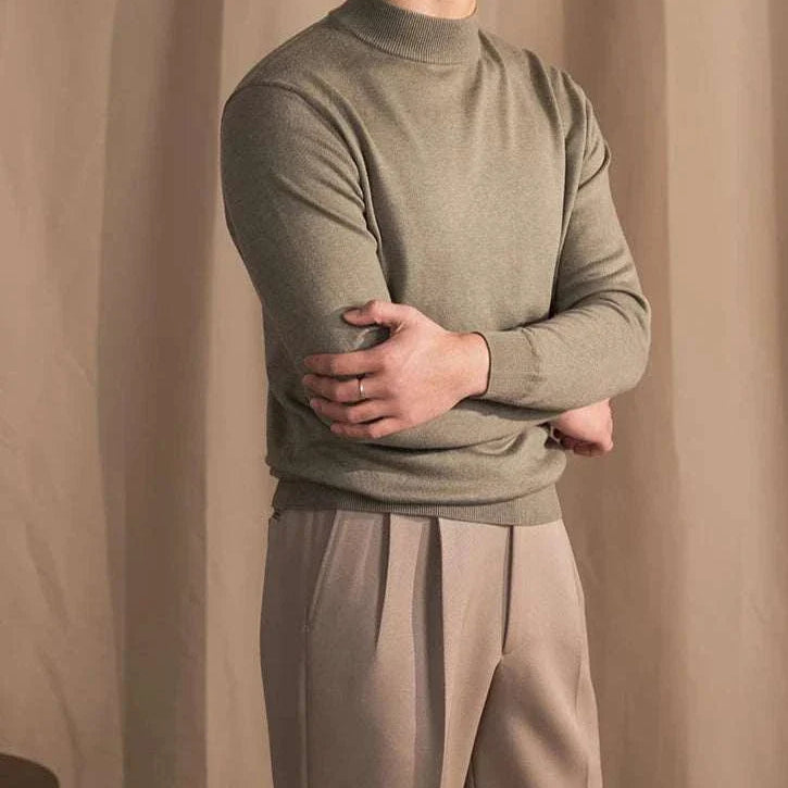 Antonios slim fit half-turtleneck sweater in olive green.