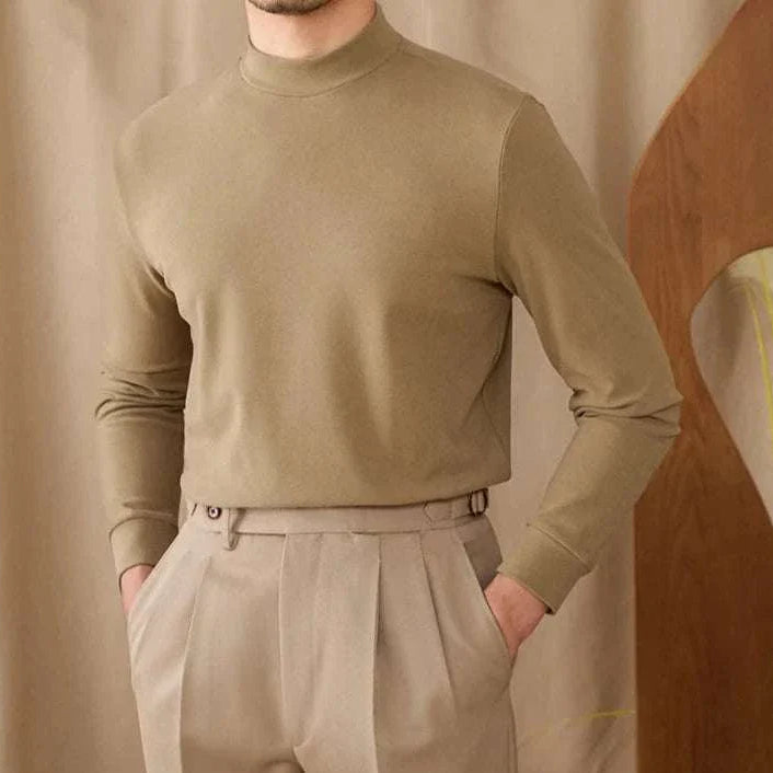 Soft half turtleneck sweater for men in beige, cozy and comfortable polyester material.